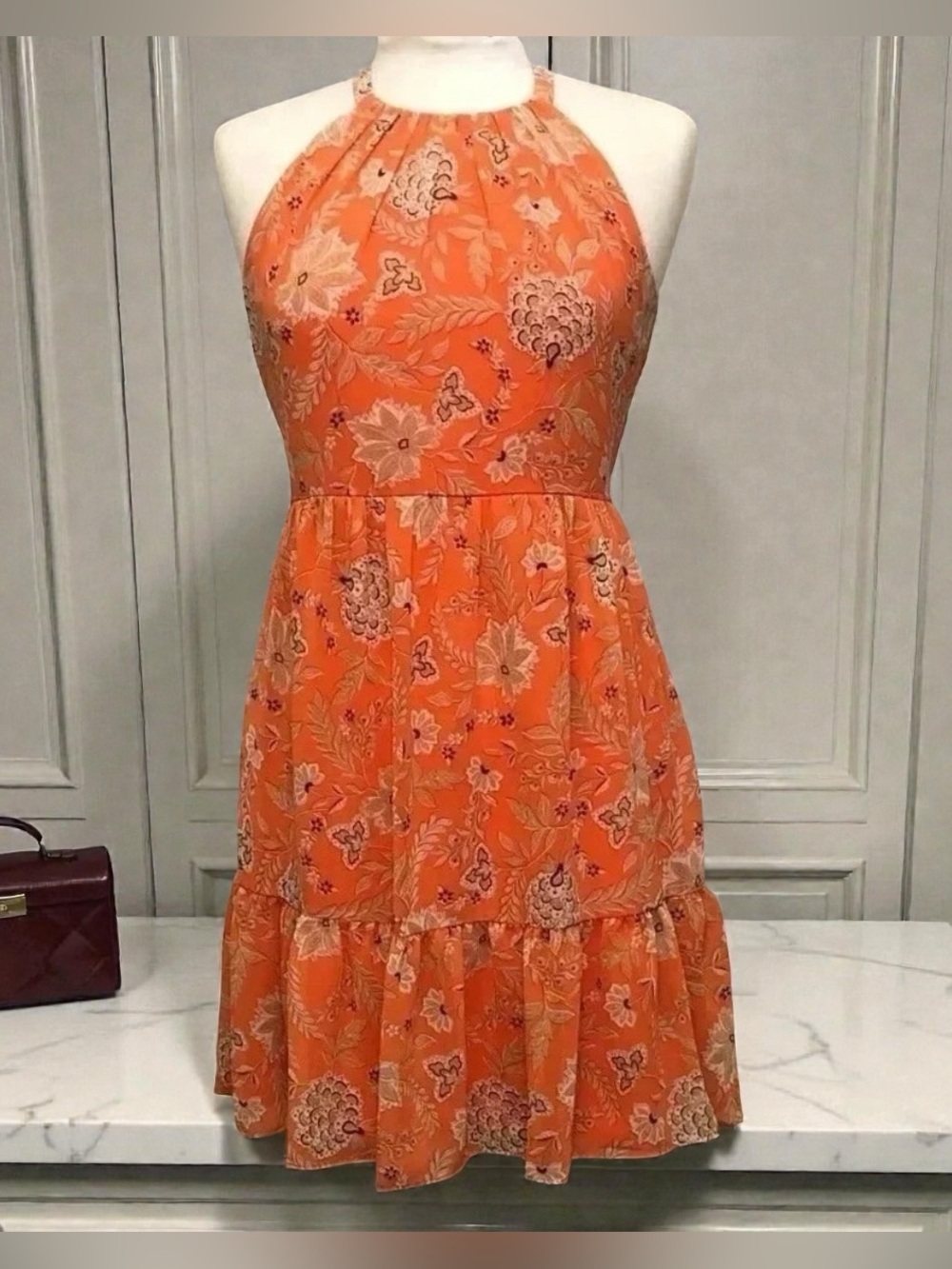 Vince Camuto Orange Floral Halter Sundress